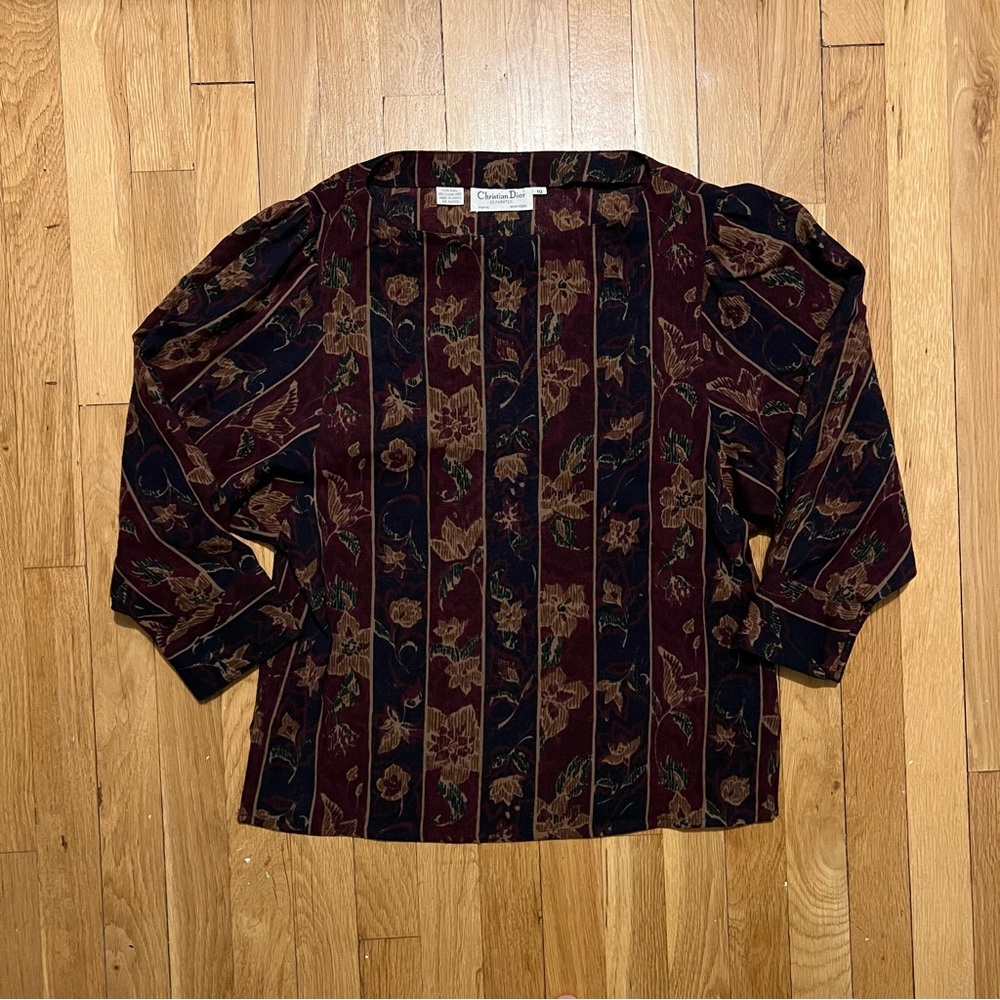 Vintage Christian Dior Brown Floral Medium Wool Top